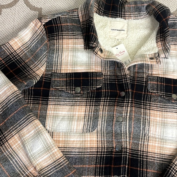 Lucky Brand Sherpa lined snap button side pockets flannel plaid shirt jacket - Picture 16 of 16